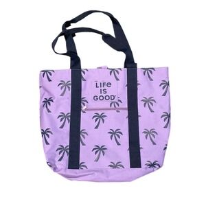 Life is Good Lavender Palm Tree Tote Bag Zipper Pocket cooler bag beach